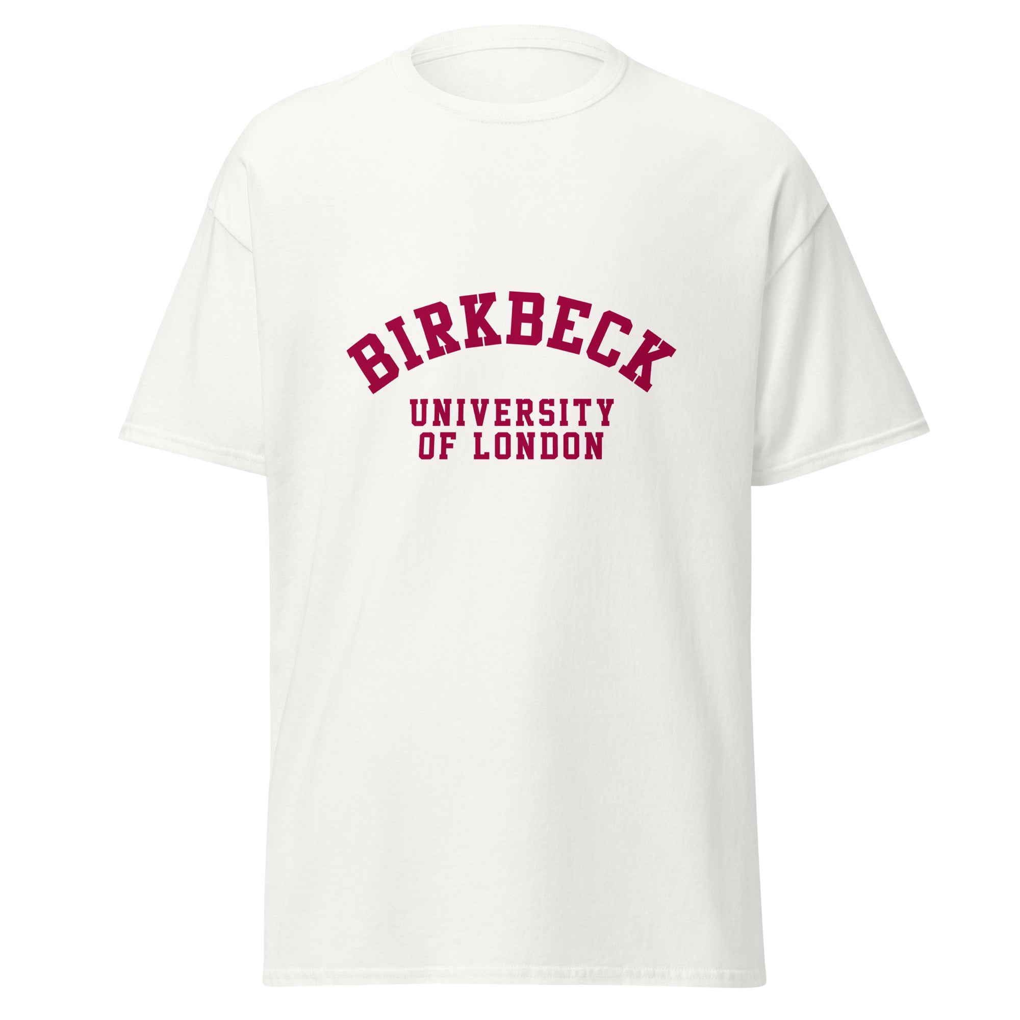 Unisex black t-shirt featuring Birkbeck, University of London logo printed across the front chest