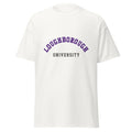 Unisex black t-shirt featuring Loughborough University logo printed across the front chest