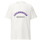 Unisex black t-shirt featuring Loughborough University logo printed across the front chest