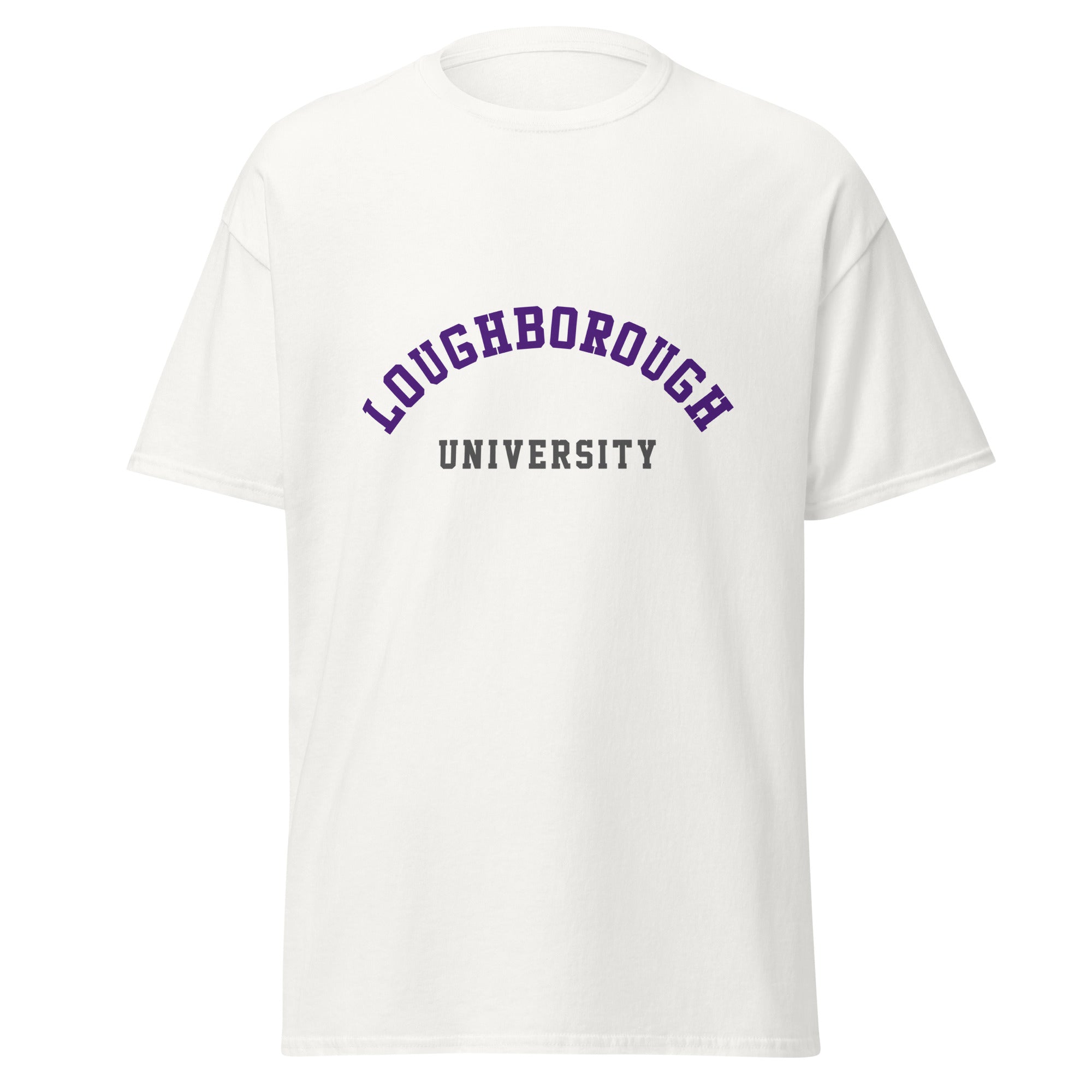 Unisex black t-shirt featuring Loughborough University logo printed across the front chest