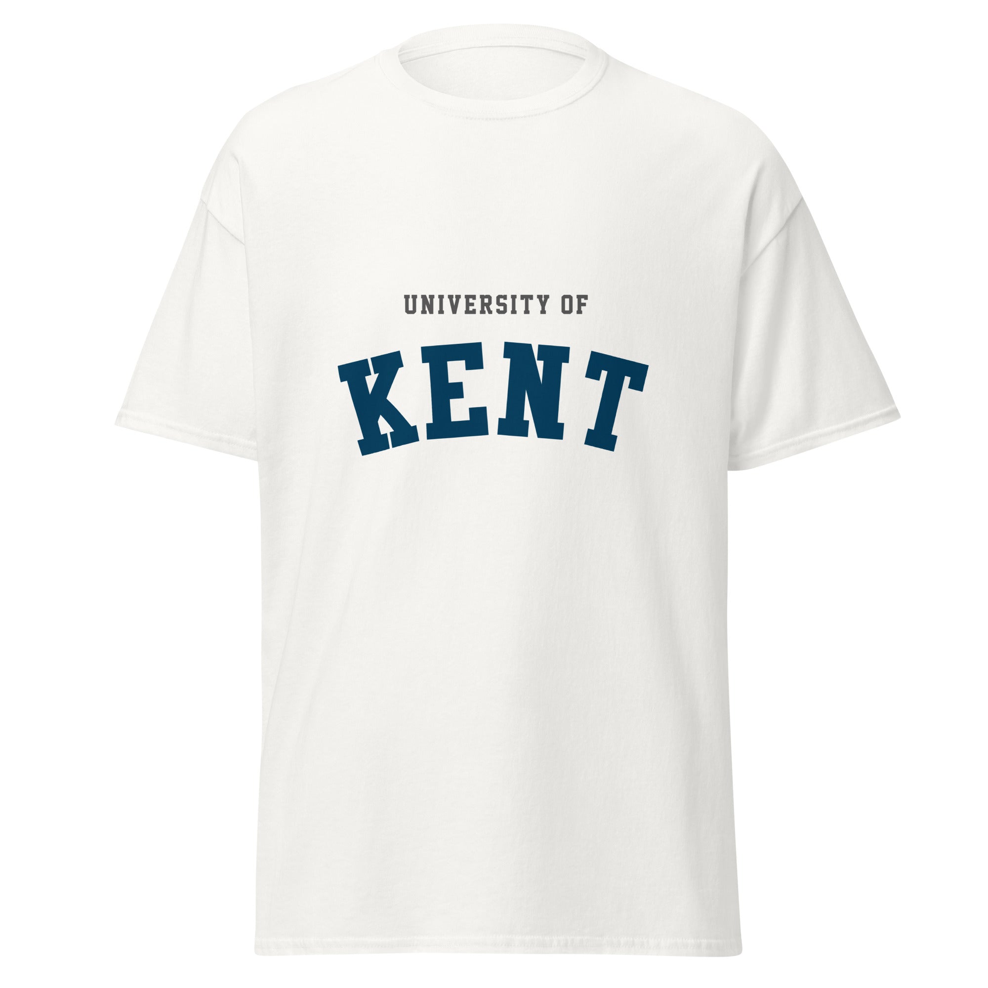 Unisex black t-shirt featuring University of Kent logo printed across the front chest