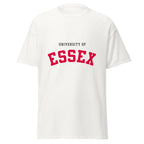 Unisex black t-shirt featuring University of Essex logo printed across the front chest