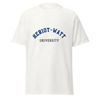 Unisex black t-shirt featuring Heriot-Watt University logo printed across the front chest
