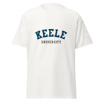 Unisex black t-shirt featuring Keele University logo printed across the front chest