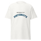 Unisex black t-shirt featuring University of Portsmouth logo printed across the front chest