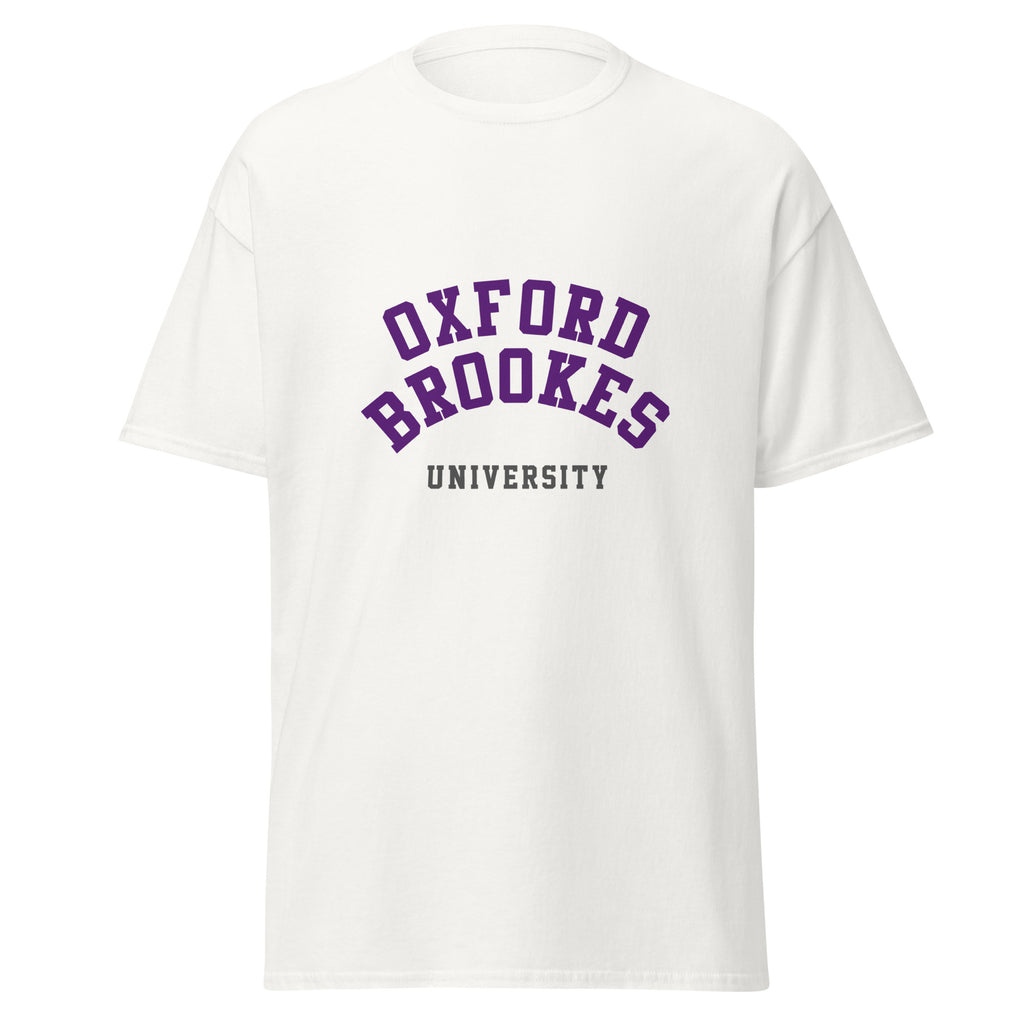 Unisex black t-shirt featuring Oxford Brookes University logo printed across the front chest