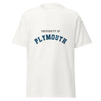 Unisex black t-shirt featuring University of Plymouth logo printed across the front chest