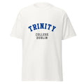 Unisex black t-shirt featuring Trinity College Dublin logo printed across the front chest
