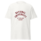 Unisex black t-shirt featuring National University of Ireland Galway logo printed across the front chest