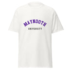 Unisex black t-shirt featuring Maynooth University logo printed across the front chest