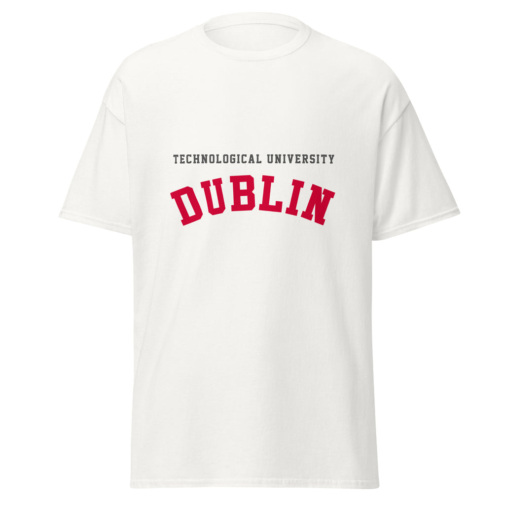Unisex black t-shirt featuring Technological University Dublin logo printed across the front chest