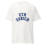Unisex black t-shirt featuring ETH Zurich logo printed across the front chest