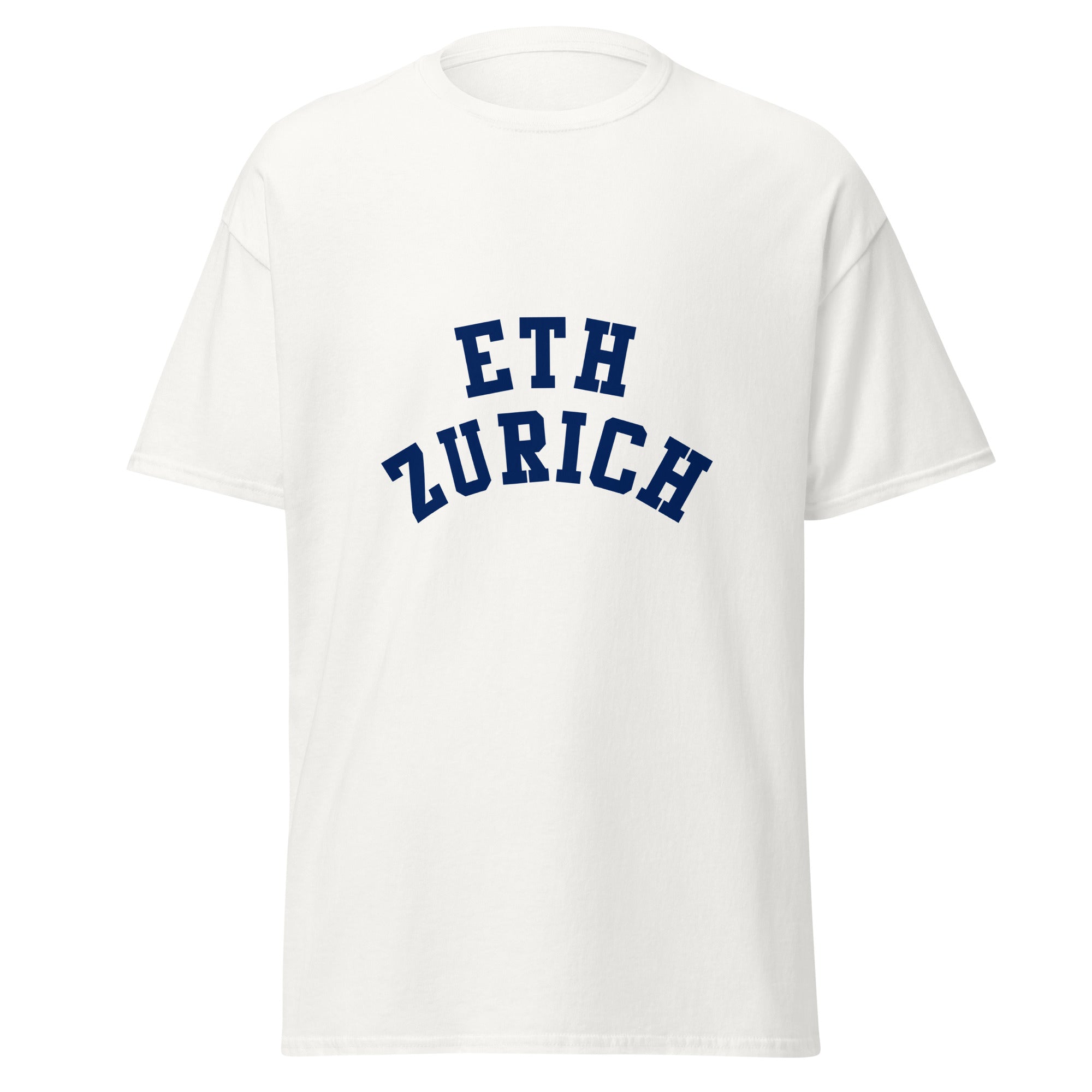 Unisex black t-shirt featuring ETH Zurich logo printed across the front chest