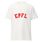 Unisex black t-shirt featuring EPFL logo printed across the front chest