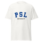 Unisex black t-shirt featuring Université PSL logo printed across the front chest