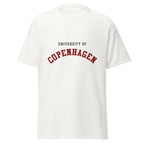 Unisex black t-shirt featuring University of Copenhagen logo printed across the front chest