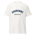 Unisex black t-shirt featuring Sorbonne University logo printed across the front chest