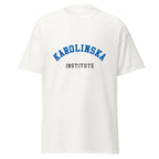 Unisex black t-shirt featuring Karolinska Institute logo printed across the front chest