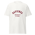 Unisex black t-shirt featuring Sapienza University of Rome logo printed across the front chest