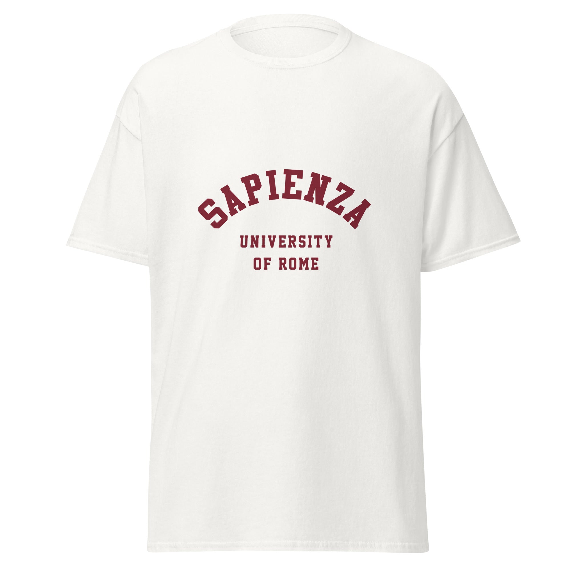 Unisex black t-shirt featuring Sapienza University of Rome logo printed across the front chest