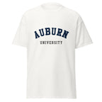 Unisex black t-shirt featuring Auburn University logo printed across the front chest