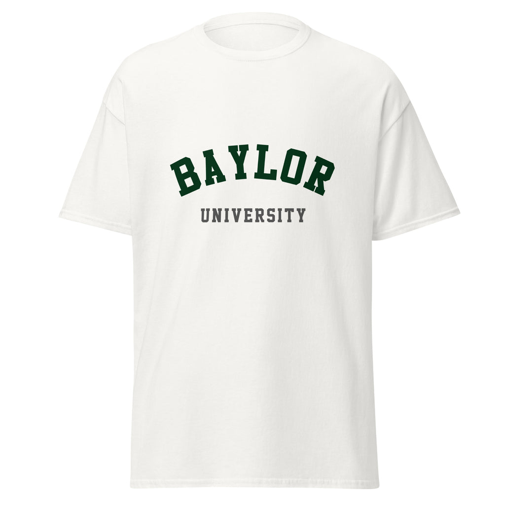 Unisex black t-shirt featuring Baylor University logo printed across the front chest