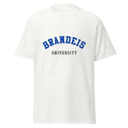Unisex black t-shirt featuring Brandeis University logo printed across the front chest