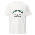 Unisex black t-shirt featuring California Polytechnic State University logo printed across the front chest