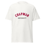 Unisex black t-shirt featuring Chapman University logo printed across the front chest