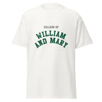 Unisex black t-shirt featuring College of William & Mary logo printed across the front chest