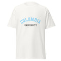 Unisex black t-shirt featuring Columbia University logo printed across the front chest