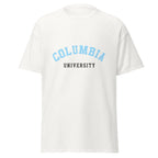 Unisex black t-shirt featuring Columbia University logo printed across the front chest