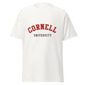 Unisex black t-shirt featuring Cornell University logo printed across the front chest