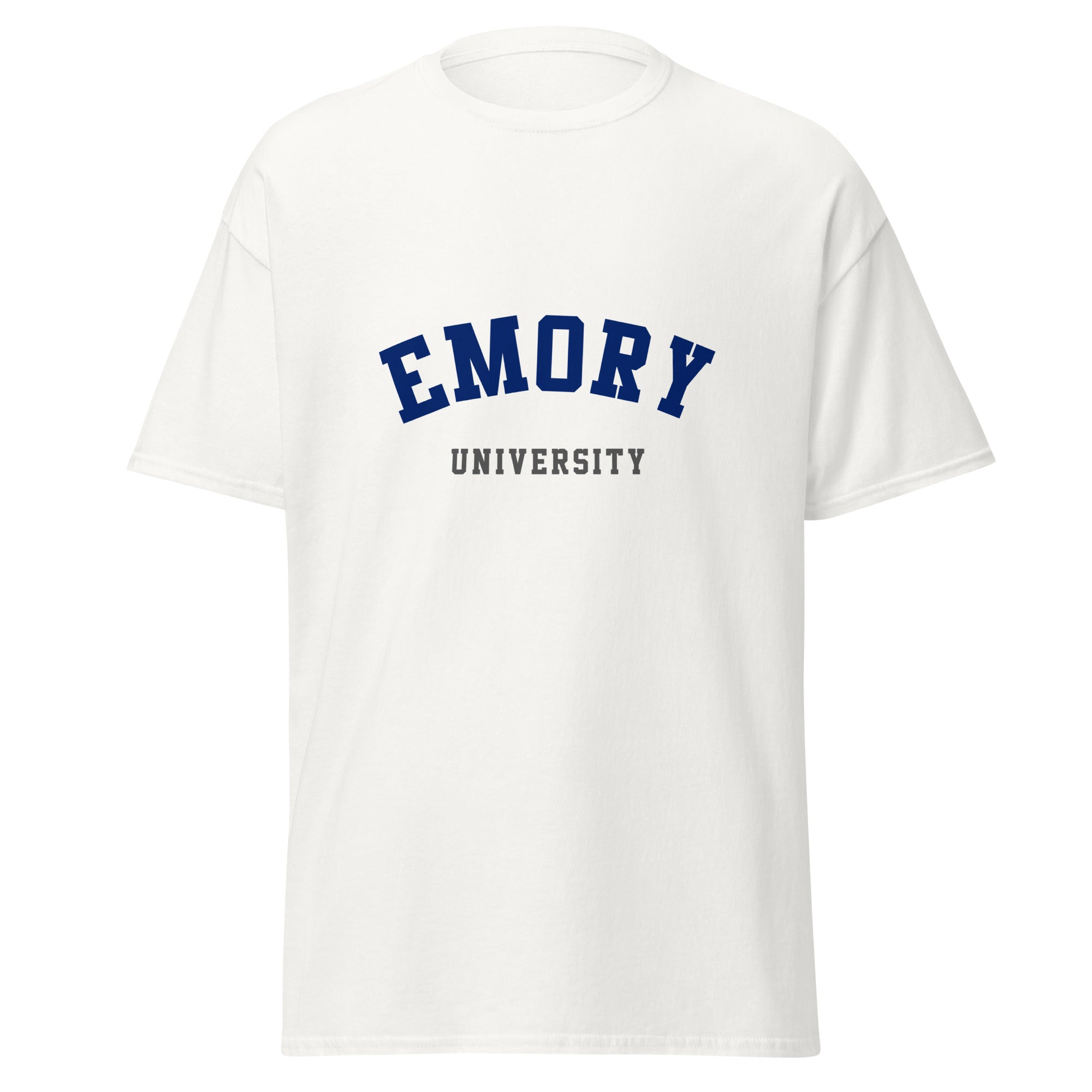 Unisex black t-shirt featuring Emory University logo printed across the front chest