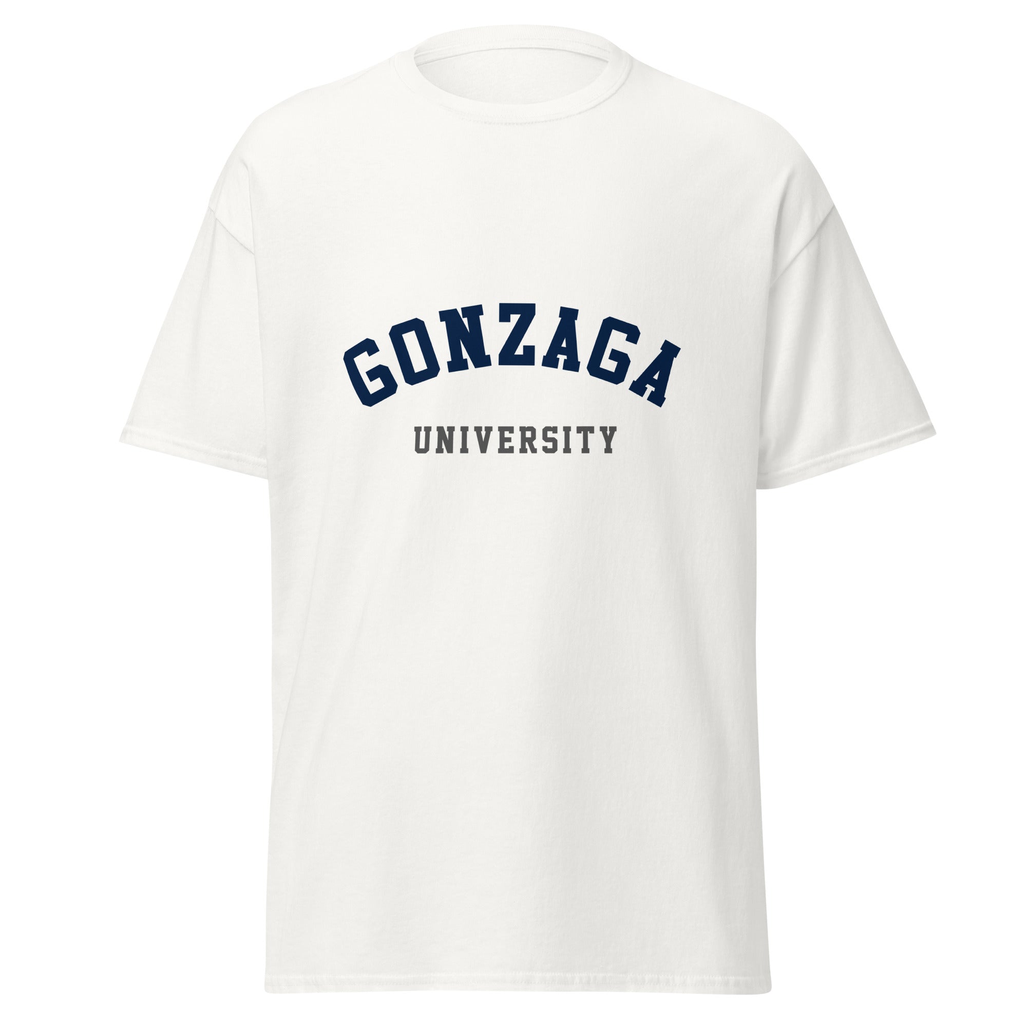 Unisex black t-shirt featuring Gonzaga University logo printed across the front chest