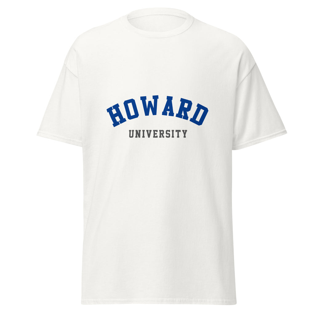 Unisex black t-shirt featuring Howard University logo printed across the front chest