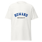 Unisex black t-shirt featuring Howard University logo printed across the front chest
