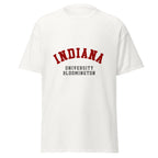Unisex black t-shirt featuring Indiana University Bloomington logo printed across the front chest