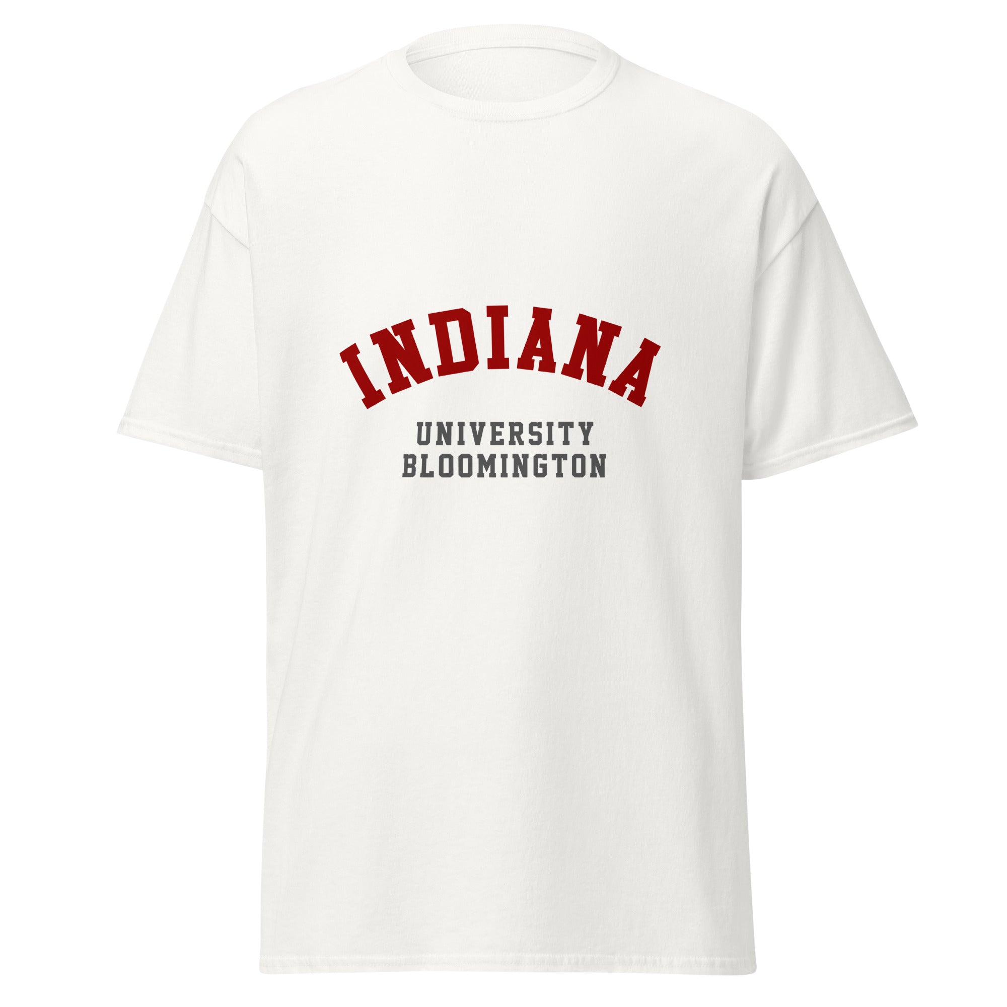 Unisex black t-shirt featuring Indiana University Bloomington logo printed across the front chest