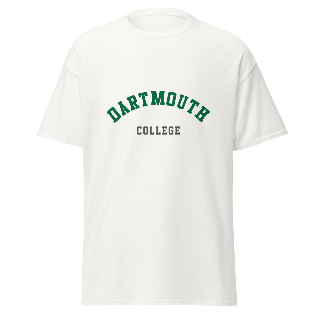 Unisex black t-shirt featuring Dartmouth College logo printed across the front chest