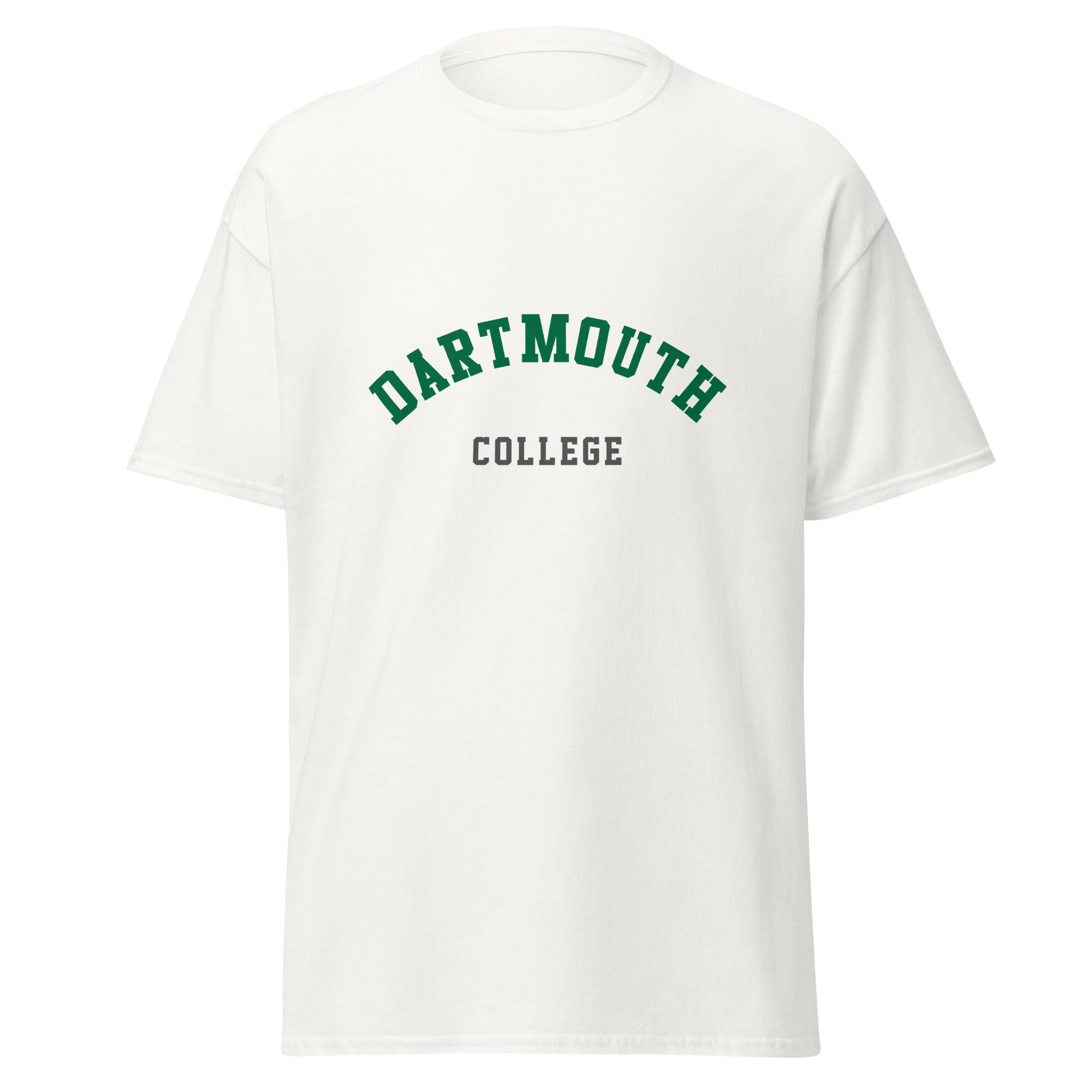 Unisex black t-shirt featuring Dartmouth College logo printed across the front chest