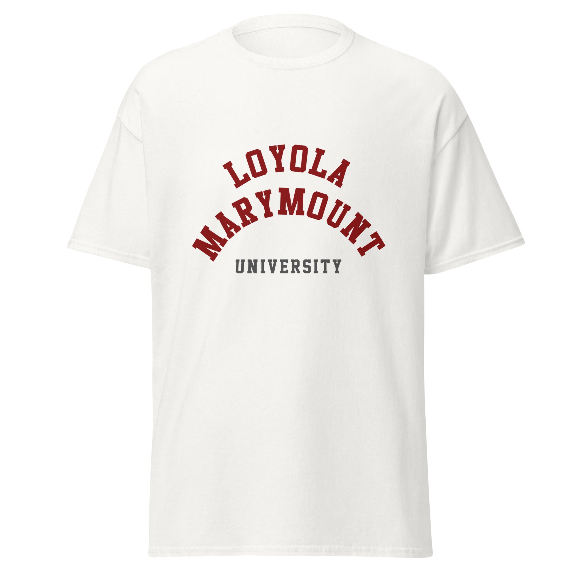 Unisex black t-shirt featuring Loyola Marymount University logo printed across the front chest