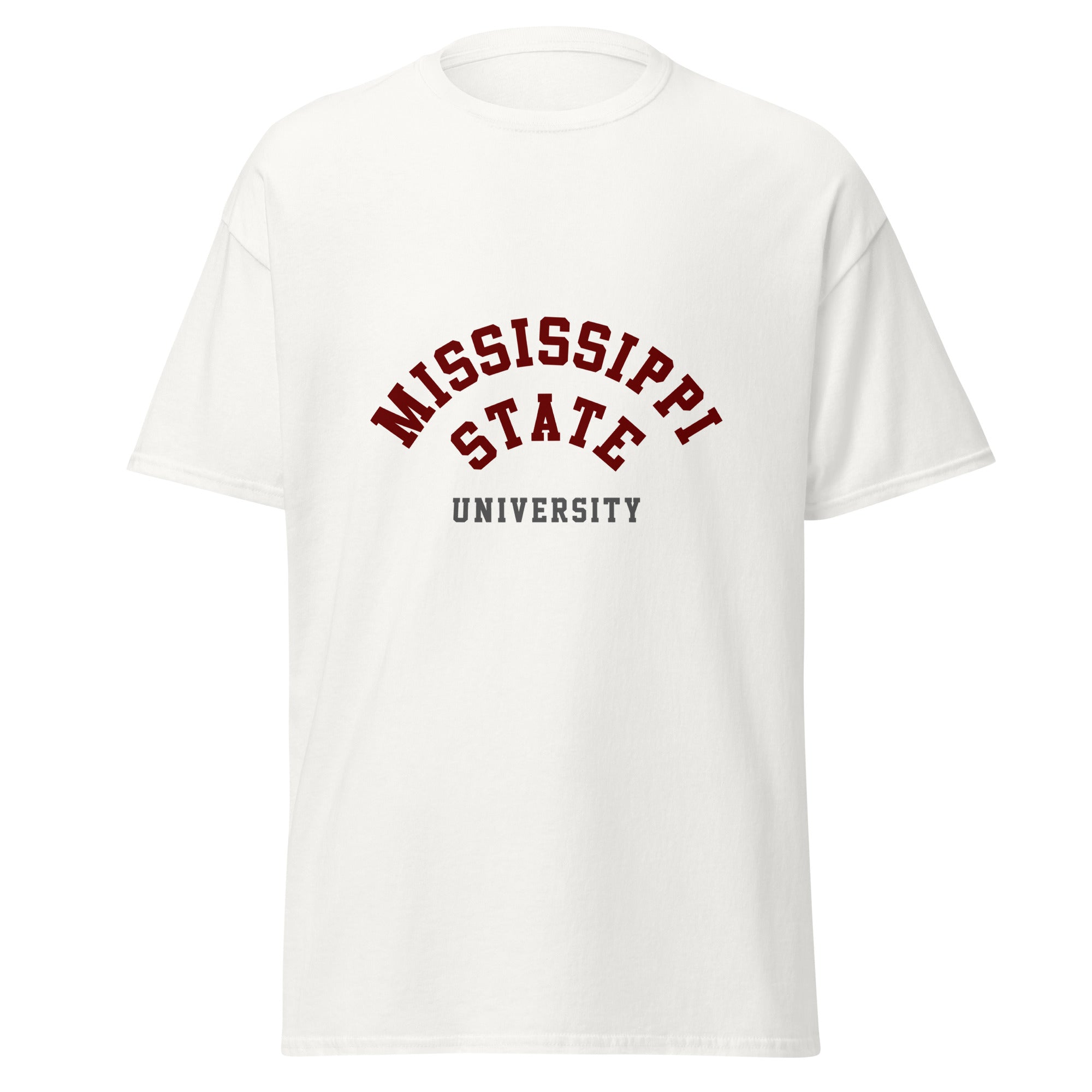 Unisex black t-shirt featuring Mississippi State University logo printed across the front chest