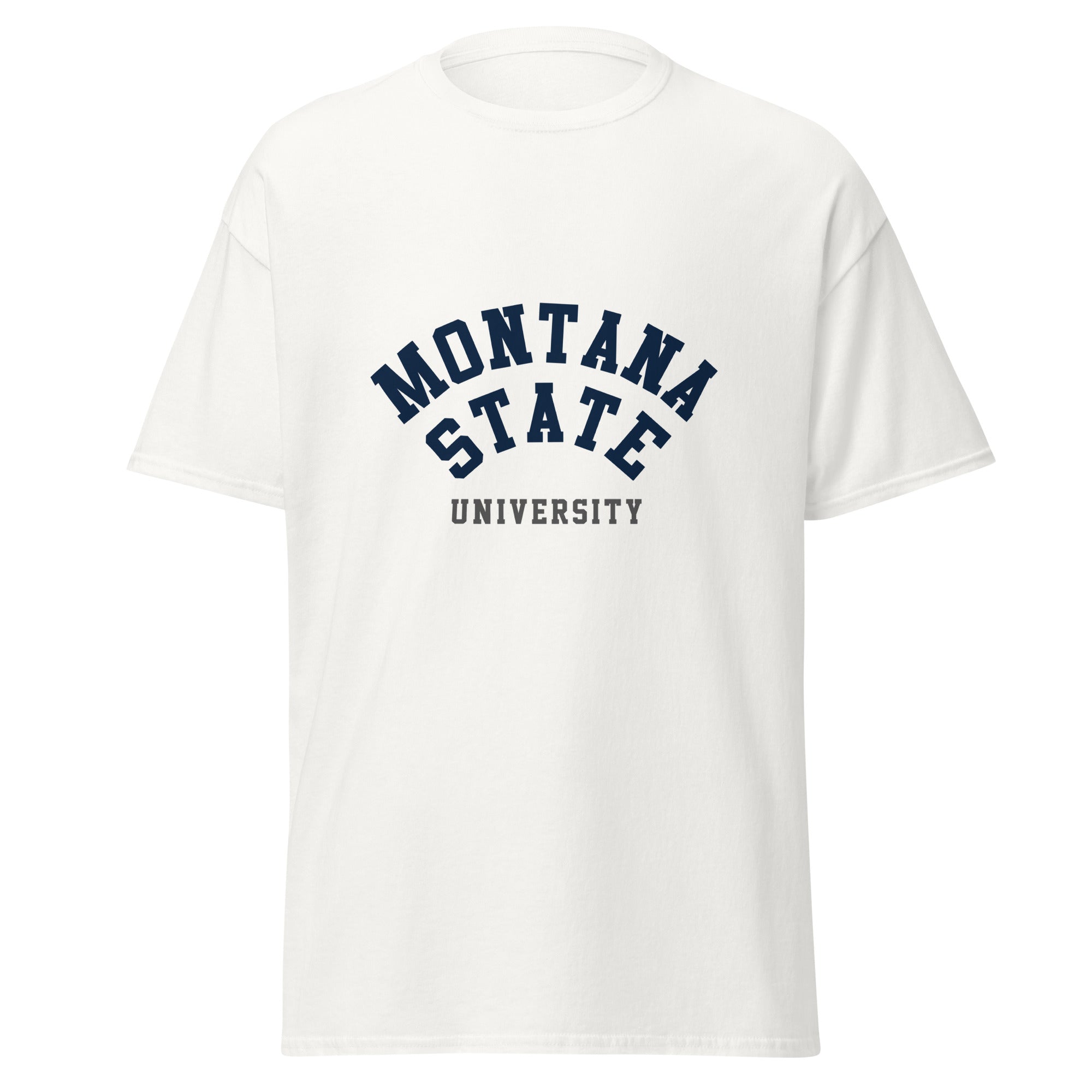 Unisex black t-shirt featuring Montana State University logo printed across the front chest