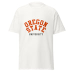 Unisex black t-shirt featuring Oregon State University logo printed across the front chest