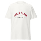 Unisex black t-shirt featuring Santa Clara University logo printed across the front chest