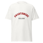 Unisex black t-shirt featuring Swarthmore College logo printed across the front chest