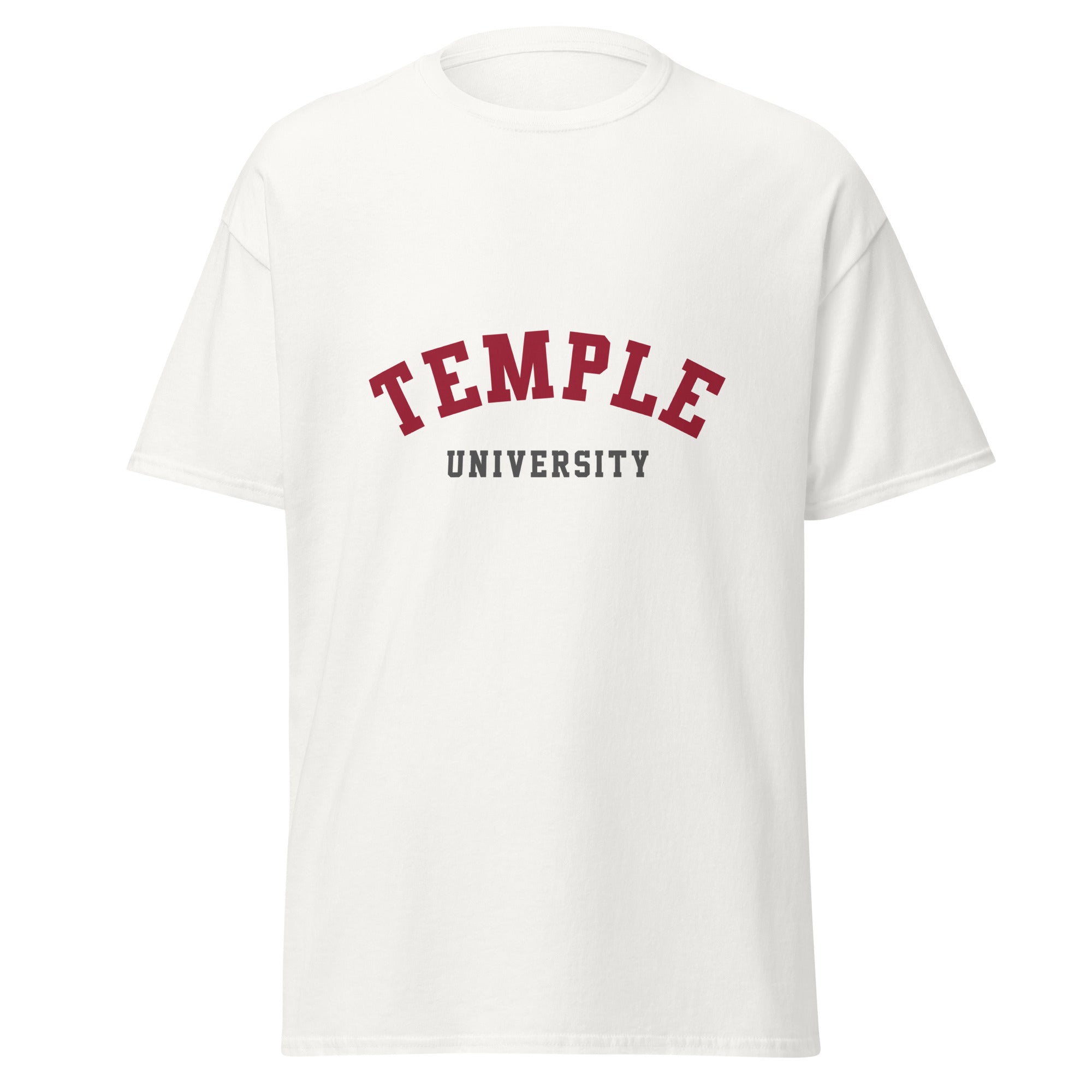 Unisex black t-shirt featuring Temple University logo printed across the front chest
