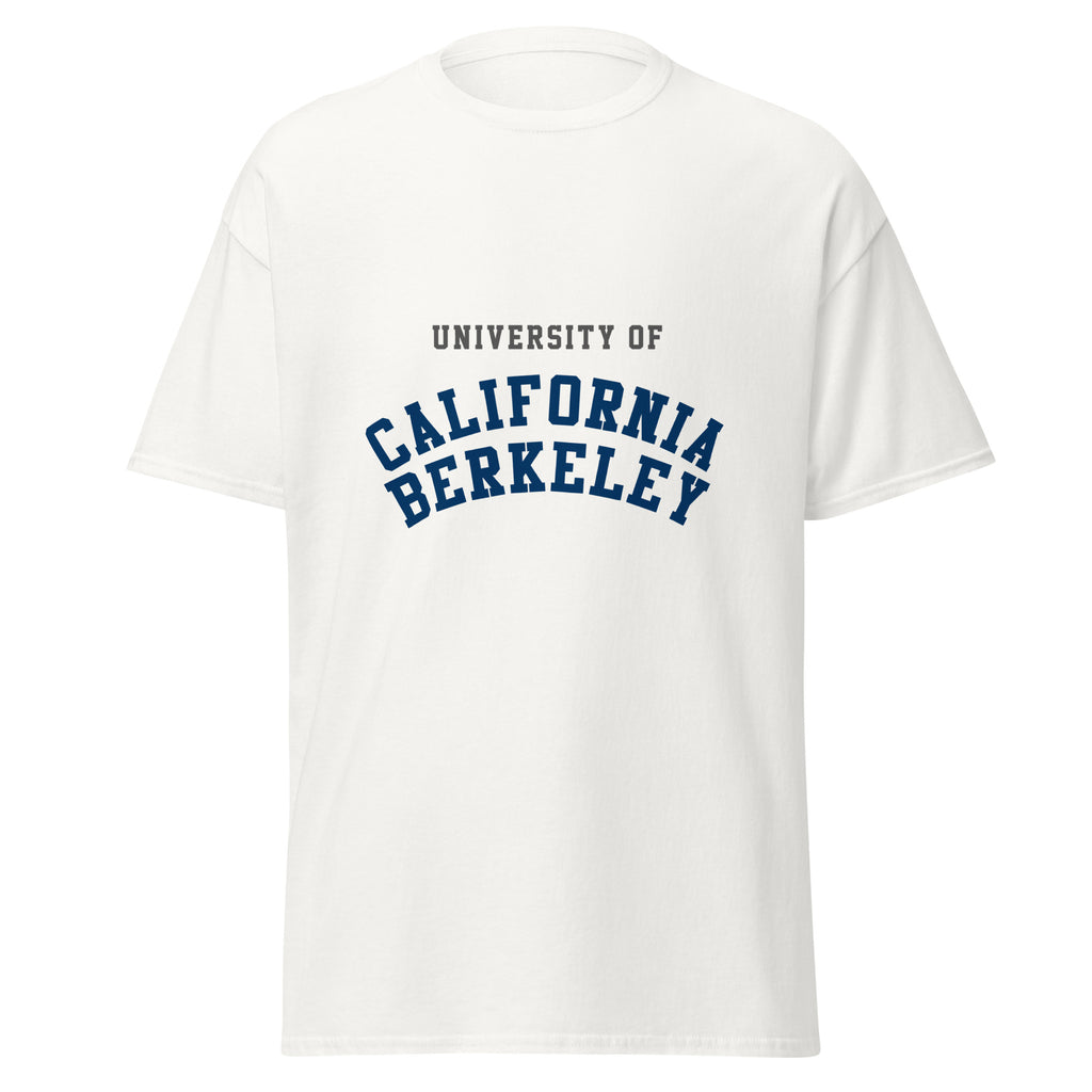 Unisex black t-shirt featuring UC Berkeley logo printed across the front chest