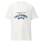 Unisex black t-shirt featuring UC Davis logo printed across the front chest